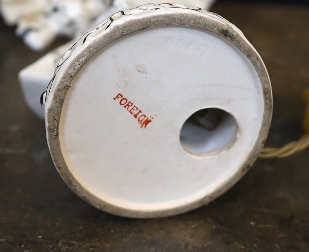 A 1950s German ceramic table lamp modelled with a gallant, height 30cm.